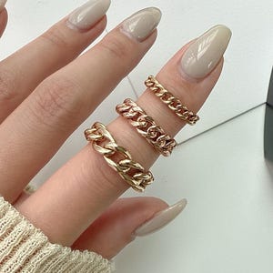 14K Solid Gold Cuban Link Ring Gold Stackable Ring Hollow Chain Ring Soft Chain Ring Vintage Chain Minimalist Ring Gift For her