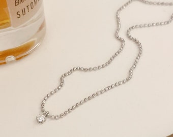 14K Solid Gold Lab Grown Diamond Necklace with Beaded Chain Dainty Diamond Necklace Ball Chain Necklace Perfect Gift For Her