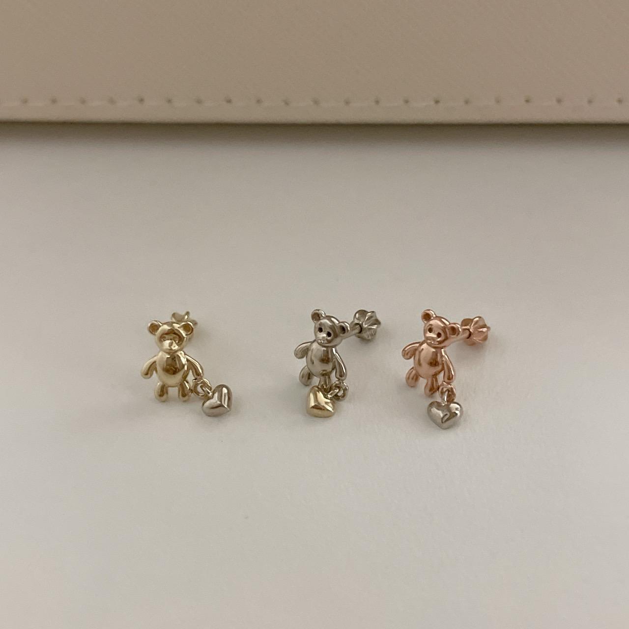 14k Solid Gold Teddy Heart Bear Piercing Dainty Bear Dangle Piercing ...