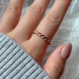 14K Solid Gold Twisted Rope Ring Dainty Stacking Ring Everyday Ring ...