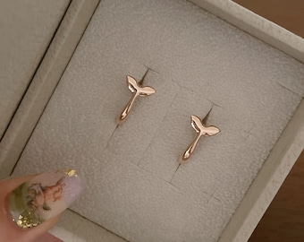 14K Solid Gold  Dolphin Tail Earrings Whale Tail Huggie Hoop Earrings Ocean Inspired Earrings Sea Life Earrings Gift for her