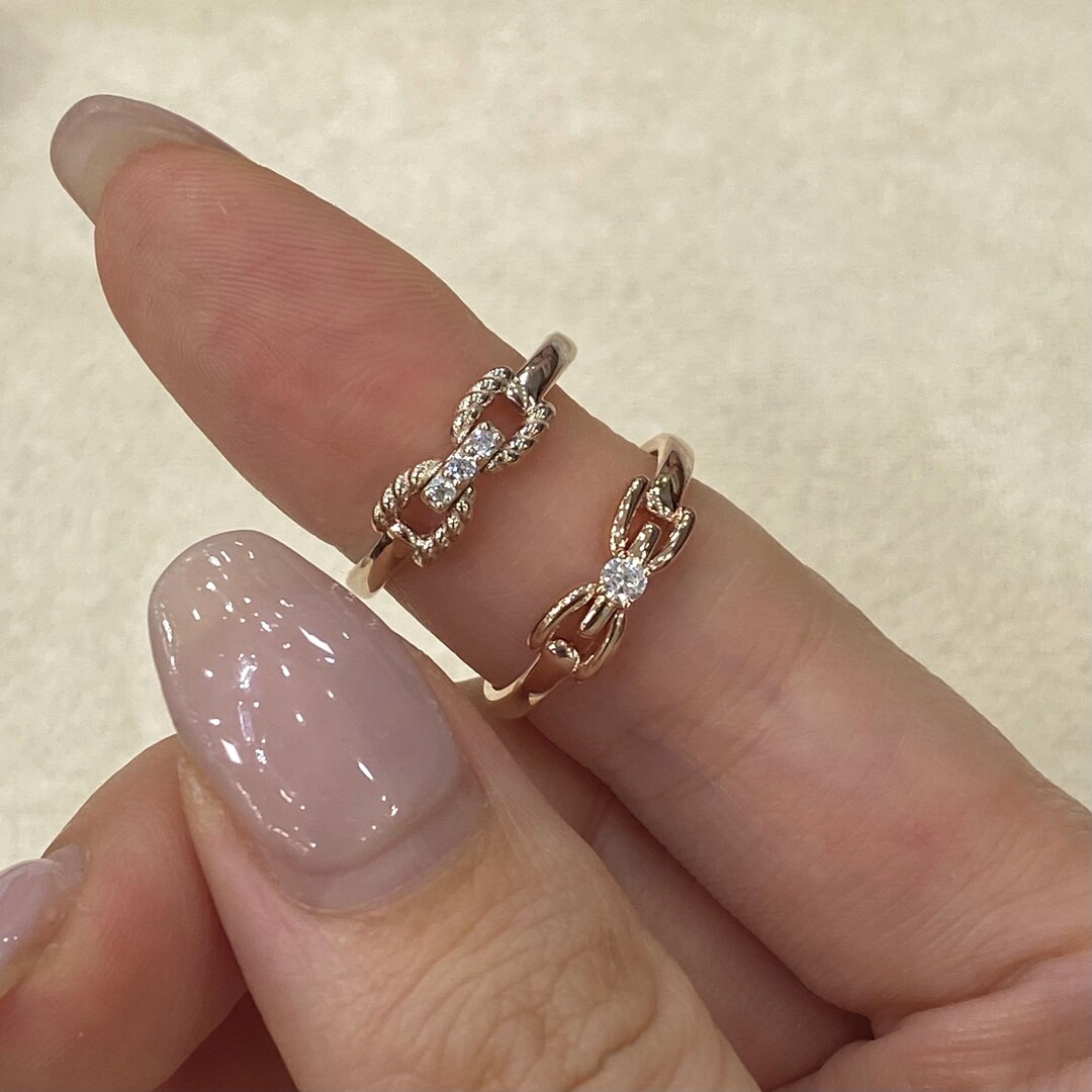 14K Solid Gold Ribbon Ring Minimalist Bow Rings Classic Little Bow Ring ...