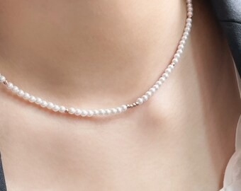 14K Solid Gold Beaded Crystal Pearl Necklace Simple Pearl Necklace Minimalist Necklace Daily Necklace gift for her