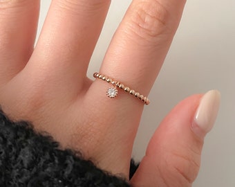 14K Solid Gold CZ Charm Ring Minimalist Dangle Ring Daily Ring free Movement Ring Real Gold gift for her