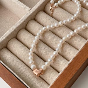 14K Solid Gold Freshwater Pearl Heart Pendant Necklace Minimalist Pearl Necklace Love Necklace Daily Necklace gift for her