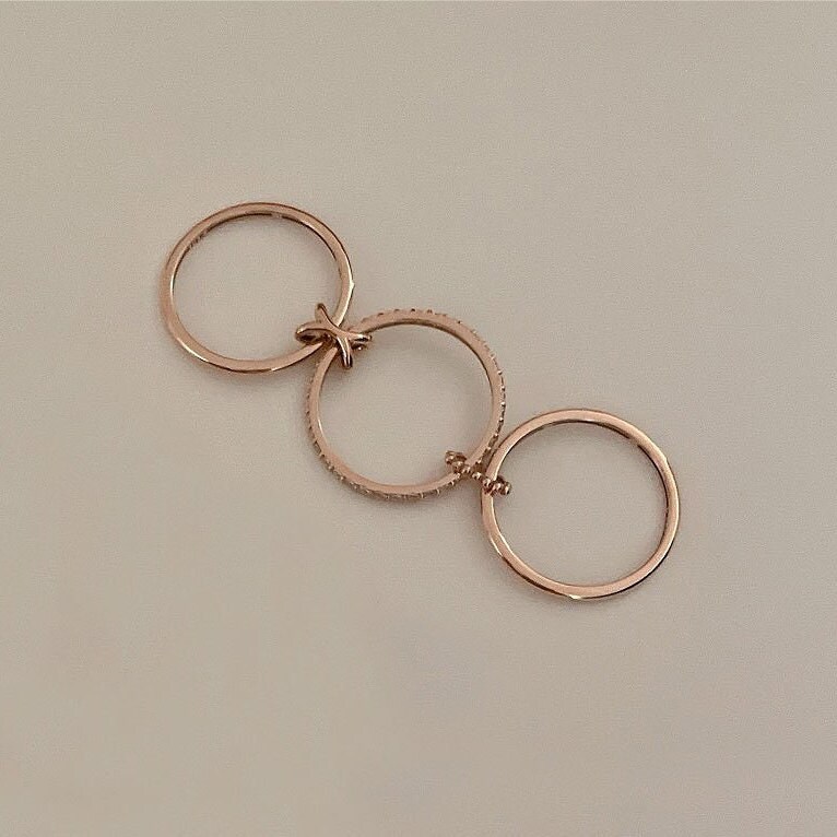14K Solid Gold Three Connector Band Ring Multi Connector Link Band Ring ...
