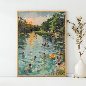 Summer Swim Art Poster - Midcentury Modern Travel Wall Art - Painting as Print - Unique Design