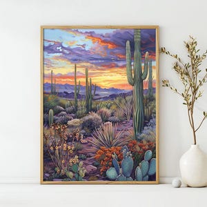 Landscape with cactus Art Poster - Midcentury Modern Travel Wall Art - Painting as Print - Unique Design