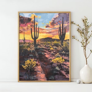Golden Hour in the Desert Art Poster - Midcentury Modern Travel Wall Art - Painting as Print - Unique Design