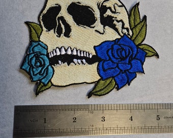 Iron On Patch | Gothic Skull and Roses Embroidered | CustomPatch |