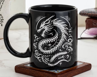 Chinese Dragon Mug Black & White, Year of the Dragon 2024, Chinese Zodiac Mug 11oz | #28