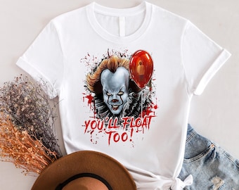 Anche tu galleggerai Horror Halloween DTF, Amici di Halloween DTF, Horror DTF, Retro Halloween DTF, Trasferimento di Halloween, Pagliaccio dell'orrore, Assassini dell'orrore