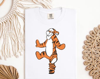 Bouncy Tiger DTF Transfer, Joyful Cartoon Character Heat Press, Playful Tigger Style Shirt Design for Kids & Disney Lovers