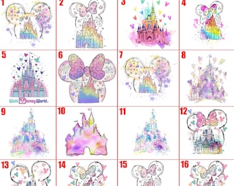 Disney Castle Dtf Transfer ,Mickey and Minnie Ready To Press,Watercolor Castle Transfer, Magic Kingdom Heat Transfer,WDW Disneyland Transfer