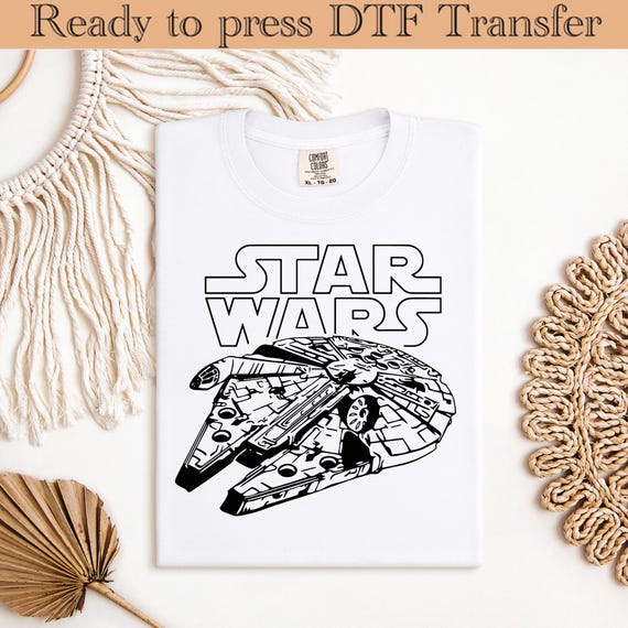 Star Wars DTF Transfer, Millennium Falcon Line Art Print, Classic