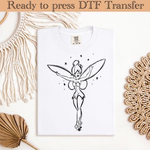 Fairy Silhouette DTF Transfer, Magical Pixie Outline Print for Shirts, Minimalist Line Art Design, Ready to Press Iron On
