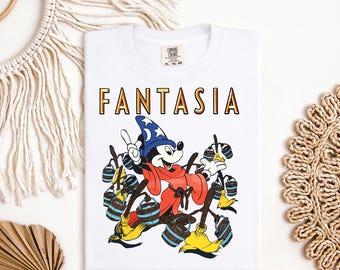 Transferência Fantasia DTF, impressão do filme mágico Mickey Sorcerer, design de camiseta de desenho animado de bruxo, pronta para passar a ferro, estilo vintage