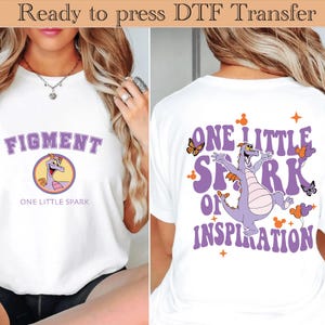 Figment DTF Transfer – En liten gnista av inspiration Stryk-på-design – Retro Disney-skjortkonst – Epcot Dragon värmepresstryck