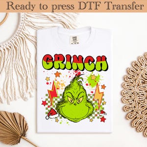Retro Grinc DTF Transfer,  Grinch Face Ready to Press Transfers for Apparel, Grinch Dtf Transfer