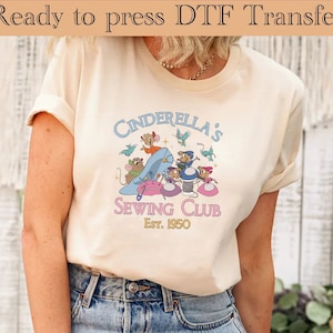 Ready to Press, Vintage Disney Cinderella's Sewing Club Est 1950 DTF Transfer, Disney Princess Cinderella Jaq and Gus Mouse DTF Transfer