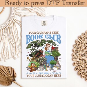 Beauty Book Club DTF Transfer – Belle Reading Garden Scene Iron On – Ready to Press Bookish Disney Shirt Design for Book Lovers & Gifts