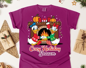 Cozy Holiday Season DTF Transfer, Donald and Daisy Fireplace Christmas Design, Festive Cozy Shirt Print, Warm Winter DTF