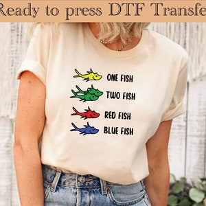 Bereit, DTF ein Fisch, zwei Fische, rote Fische, blaue Fische direkt zu Film Transfer DTF Prints zu drücken