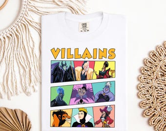 Disney Villains Bad Girls Bad Guys Retro Panel Dtf Transfer, Maleficent, Cruella, Ursula, Evil Queen, Hades, Disneyland Family Matching Dtf