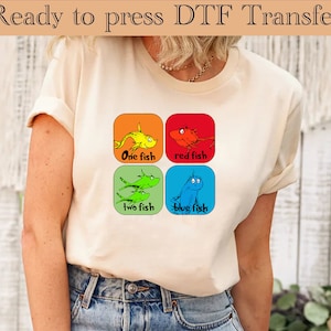 Bereit, DTF ein Fisch, zwei Fische, rote Fische, blaue Fische direkt zu Film Transfer DTF Prints zu drücken