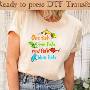 Ein Fisch, zwei Fische, rote Fische, blaue Fische Dtf, Dr. Seuss Dtf, Dr. Seuss Transfer, bereit zum Pressen, direkt zum Filmtransfer DTF Prints