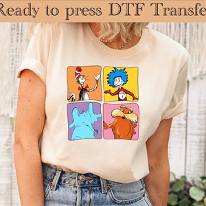 DTF Personnages de dessins animés Read Across America, DTF Dr. Suess Day, Ready to Press Day Read Across America, DTF Vie de l'enseignant