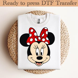 ミニーマウス DTF 転写、ディズニーミニー DTF、ミニーチェック柄 DTF、ディズニーギフト、ディズニーシャツキッズ、ミニー DTF、ディズニー DTF、ミニーシャツ