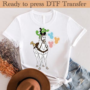 Disney Tangled Pascal And Maximus Wear Mouse Ears With Mickey Balloon DTF Transfer Disney Trip Birthday DTF, Disneyland Family Matching Dtf