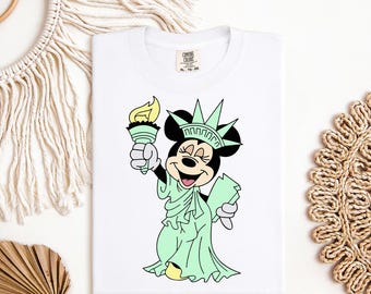 Minnie Statua Wolności DTF Transfer, Minnie Koszulka, Amerykańskie Kobiety Patriotyczne DTF, Disney Minnie Patriotyczne DTF, Disney Dzień Niepodległości DTF