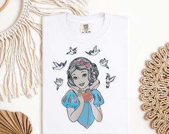 Vintage Schneewittchen inspirierte DTF Transfer - Retro Prinzessin Apfel Design - Niedliches Märchen Aufbügler für Kinder Shirts
