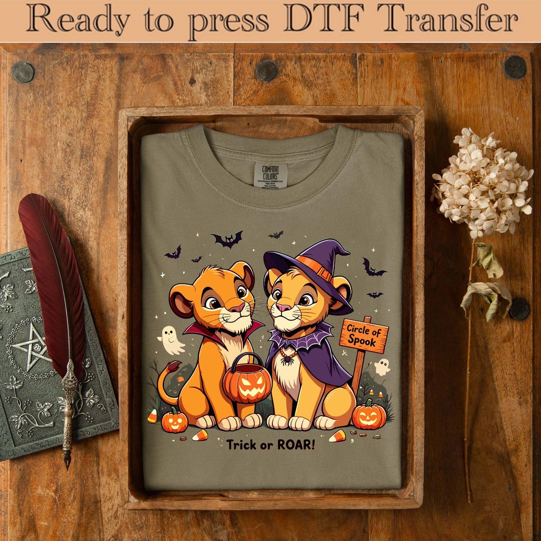 Lion King Halloween Simba Nala Costume DTF Transfer, Cute Pumpkin Trick ...