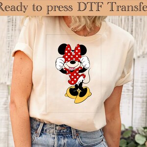 ミニーマウス DTF 転写、ヒートプレス対応、ミニー DTF、ホットピール、トレンディなディズニープリント、ミニーヘッドデザイン