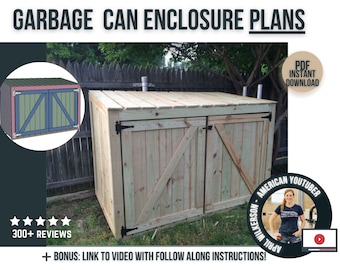 Trash Can Storage Enclosure Plans / Digital DIY Woodworking Plans / Garbage Storage Shed Plans for DIY Outdoor Project