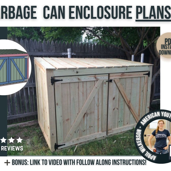 Trash Can Storage Enclosure Plans / Digital DIY Woodworking Plans / Garbage Storage Shed Plans for DIY Outdoor Project