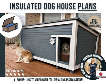 DIY Dog House Plans / Printable PDF Woodworking Plans / Outdoor Insulated Dog House Plans for DIYer or Woodworker