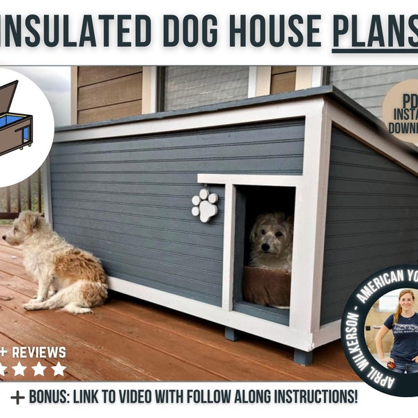 DIY Dog House Plans / Printable PDF Woodworking Plans / Outdoor Insulated Dog House Plans for DIYer or Woodworker