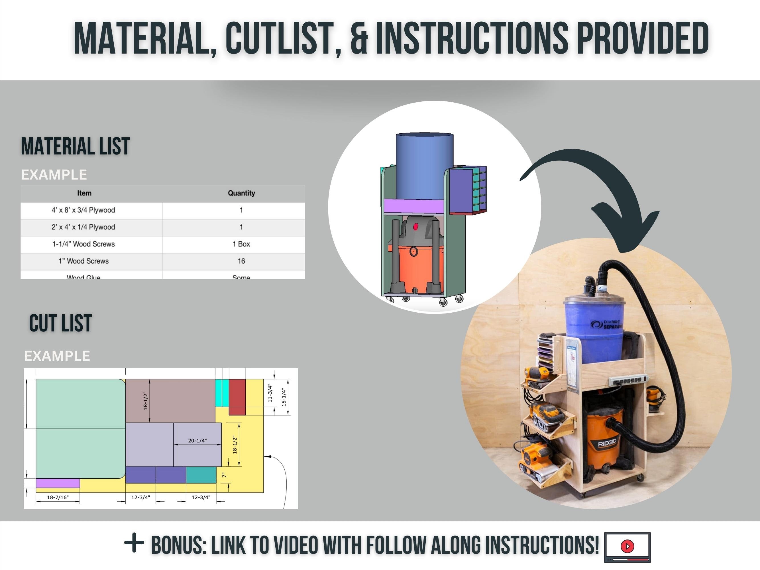 Dust Collection Cart Plans / Printable Digital Woodworking Plans / DIY