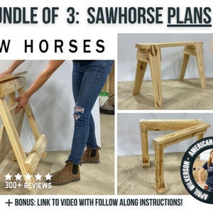Sawhorse Plans Bundle / Hinged Sawhorse, Folding Sawhorse, Fixed Sawhorse Digital Download Blueprints for Woodworkers