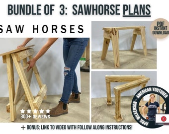 Sawhorse Plans Bundle / Hinged Sawhorse, Folding Sawhorse, Fixed Sawhorse Digital Download Blueprints for Woodworkers