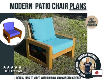 Modern Patio Chair Plans / Digital DIY woodworking Furniture Plans / Downloadable Outdoor Patio Chair Build Plans for Woodworker or DIYer