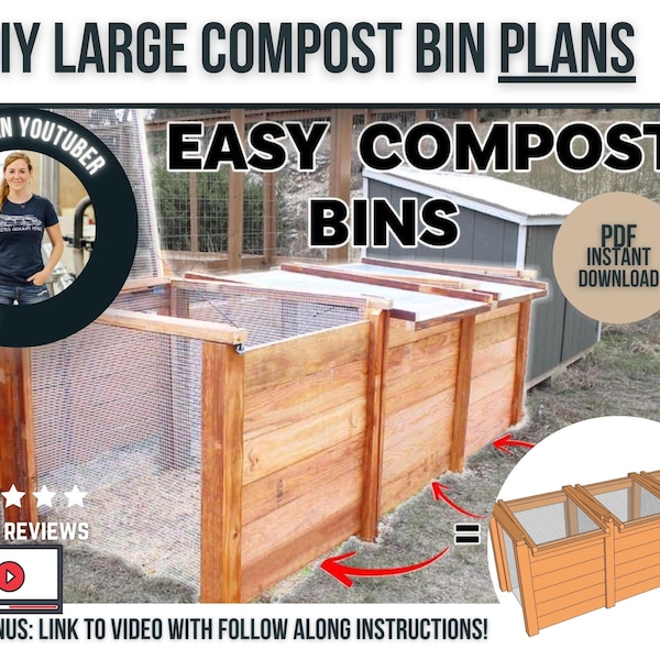 Kompostbehälter Pläne Groß / Digitaler Download Gartenpläne / DIY Holzbearbeitungspläne für Kompostbehälter für Gärtner und Häusler