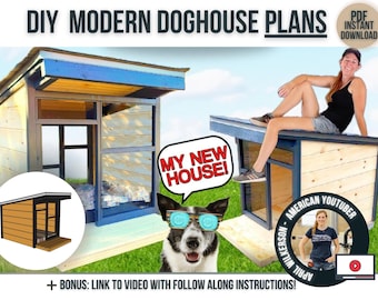 Modern Doghouse Plans /Digital Download DIY Woodworking Plans / Building plans for modern dog house blueprints for Pet Lovers