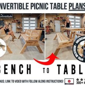 Converting Bench To Table Plans / Folding Picnic Table Plans / Digital Woodworking Plans / DIY Folding Bench to Picnic Table for Woodworkers