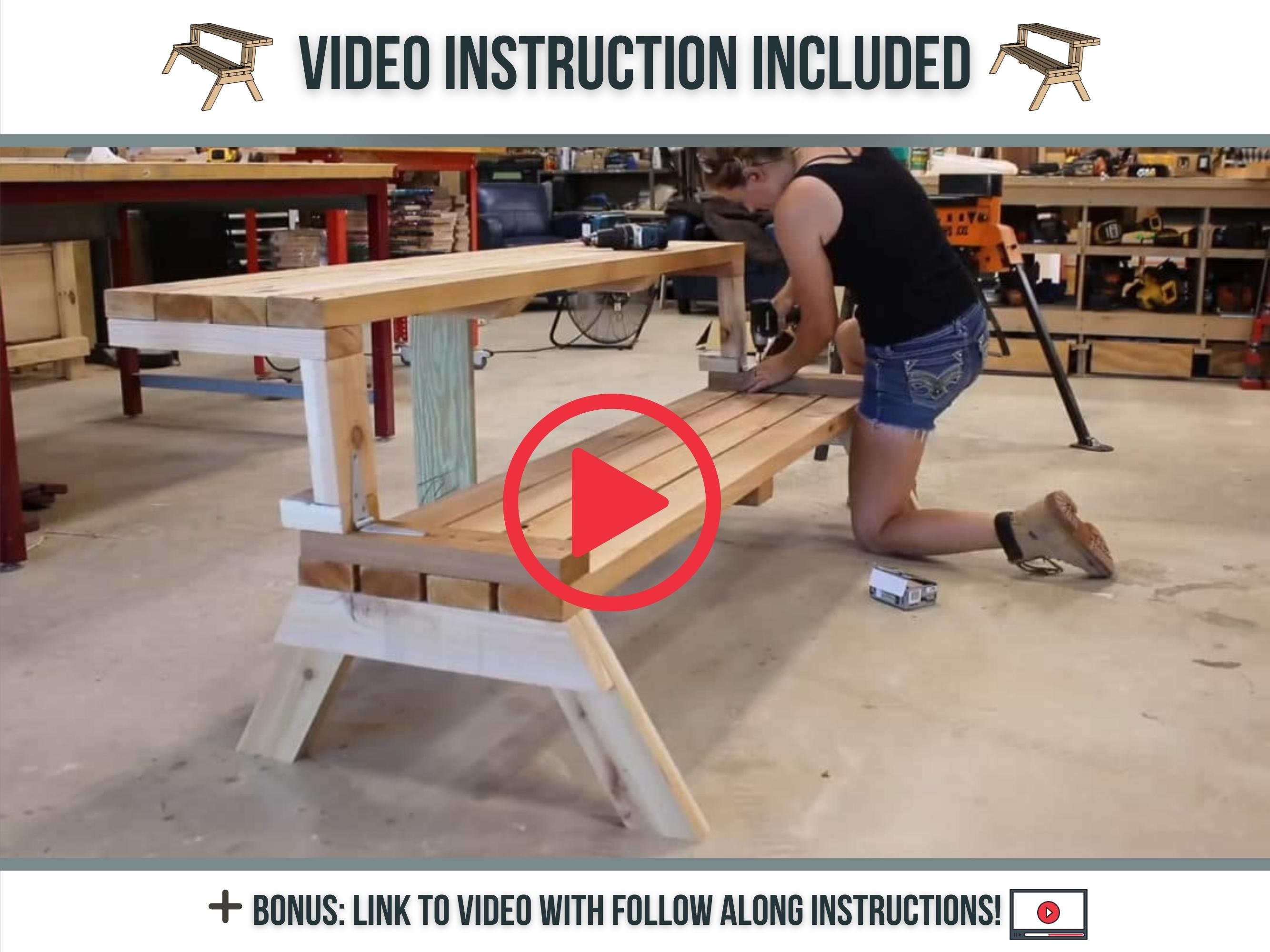 Converting Bench to Table Plans / Folding Picnic Table Plans / Digital Woodworking Plans / DIY