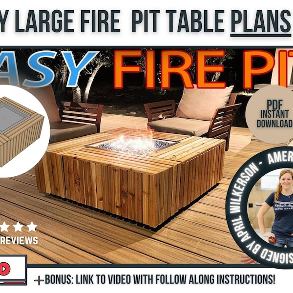Fire Pit Table Plans - Large / Digital Woodworking Plans / DIY Outdoor Fire Pit Table Plans for Woodworker and Outdoor Entertainment